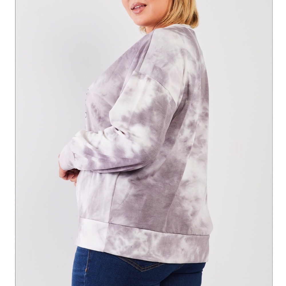 LAST 1❗️Plus Size GILLI Charcoal Tie-Dye French Terry Top - Picture 4 of 5